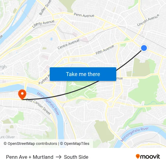 Penn Ave + Murtland to South Side map