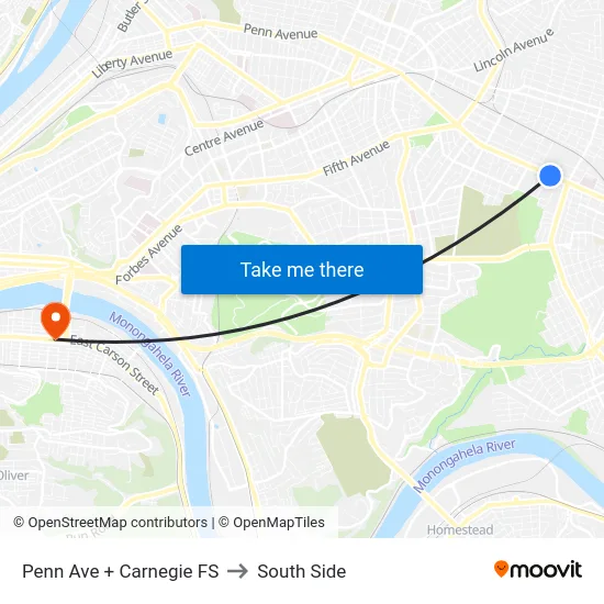 Penn Ave + Carnegie FS to South Side map