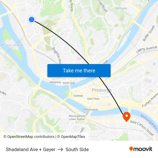 Shadeland Ave + Geyer to South Side map