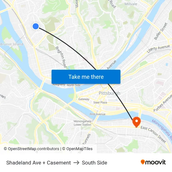 Shadeland Ave + Casement to South Side map