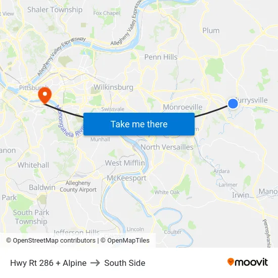 Hwy Rt 286 + Alpine to South Side map