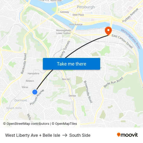 West Liberty Ave + Belle Isle to South Side map