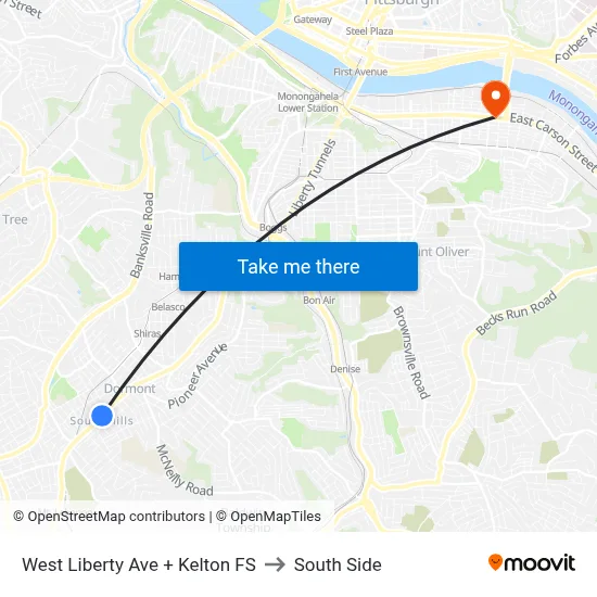 West Liberty Ave + Kelton FS to South Side map