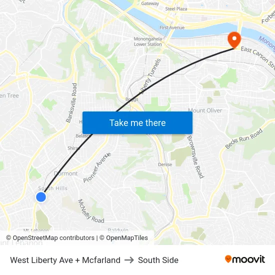West Liberty Ave + Mcfarland to South Side map