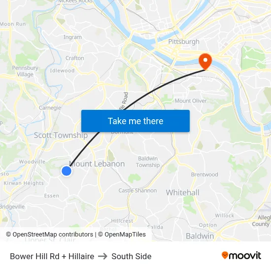 Bower Hill Rd + Hillaire to South Side map