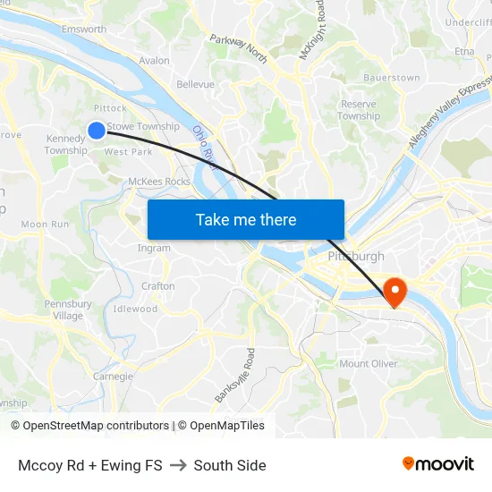 Mccoy Rd + Ewing FS to South Side map