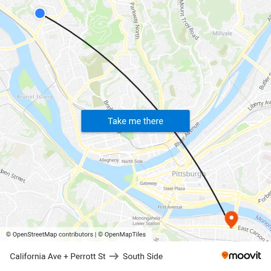 California Ave + Perrott St to South Side map