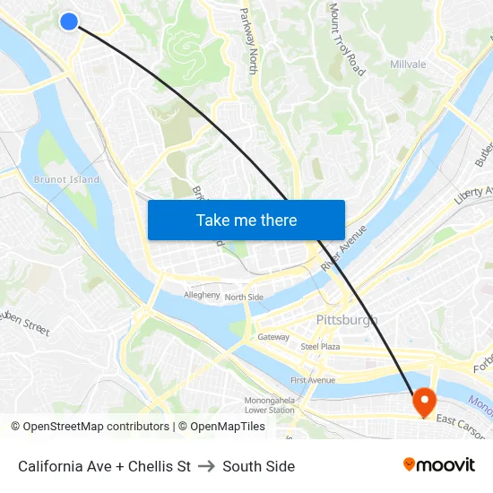California Ave + Chellis St to South Side map