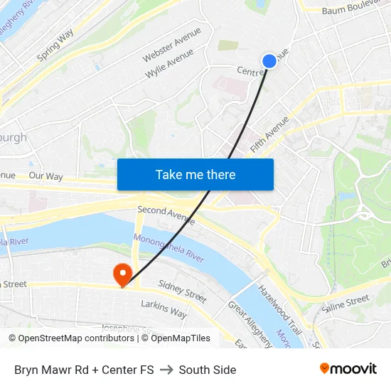 Bryn Mawr Rd + Center FS to South Side map