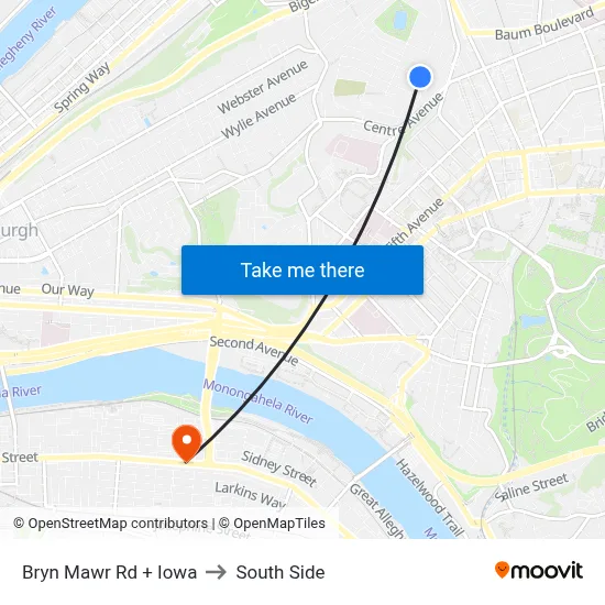 Bryn Mawr Rd + Iowa to South Side map