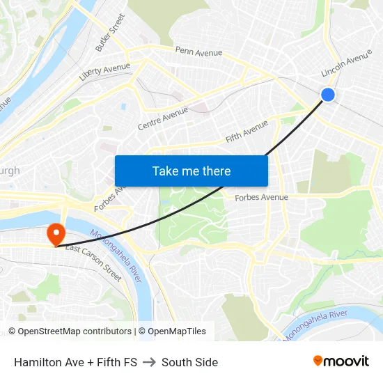 Hamilton Ave + Fifth FS to South Side map