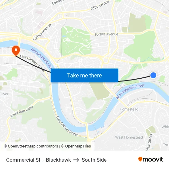 Commercial St + Blackhawk to South Side map