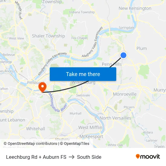 Leechburg Rd + Auburn FS to South Side map