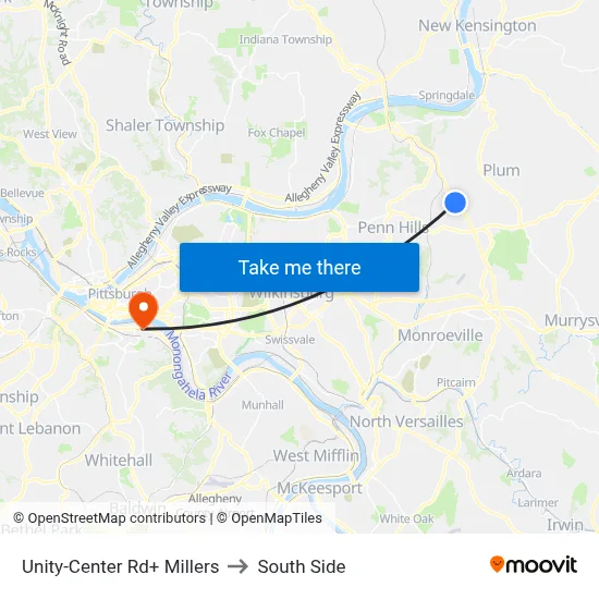 Unity-Center Rd+ Millers to South Side map