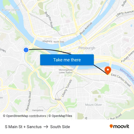 S Main St + Sanctus to South Side map
