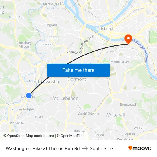 Washington Pike at Thoms Run Rd to South Side map