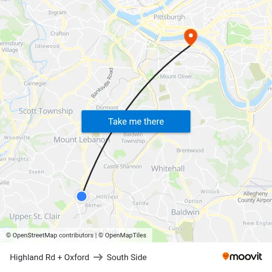 Highland Rd + Oxford to South Side map
