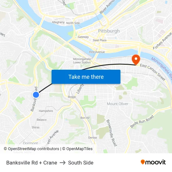 Banksville Rd + Crane to South Side map