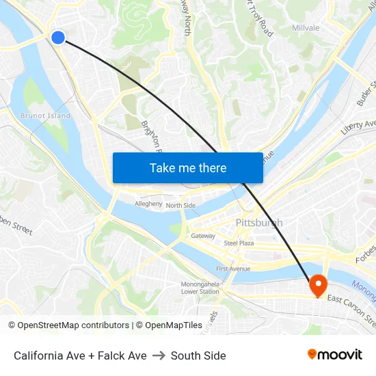 California Ave + Falck Ave to South Side map