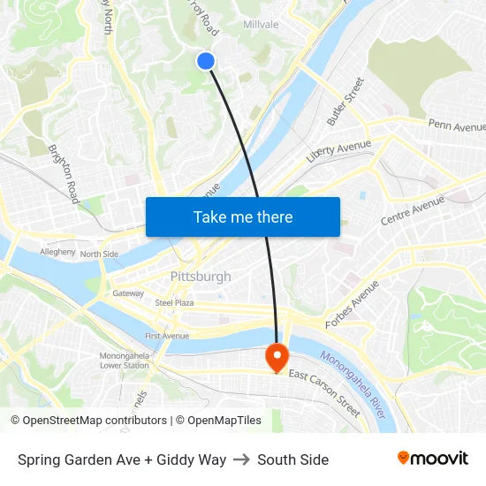 Spring Garden Ave + Giddy Way to South Side map
