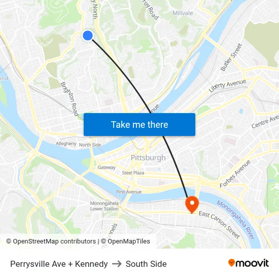 Perrysville Ave + Kennedy to South Side map