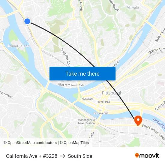 California Ave + #3228 to South Side map