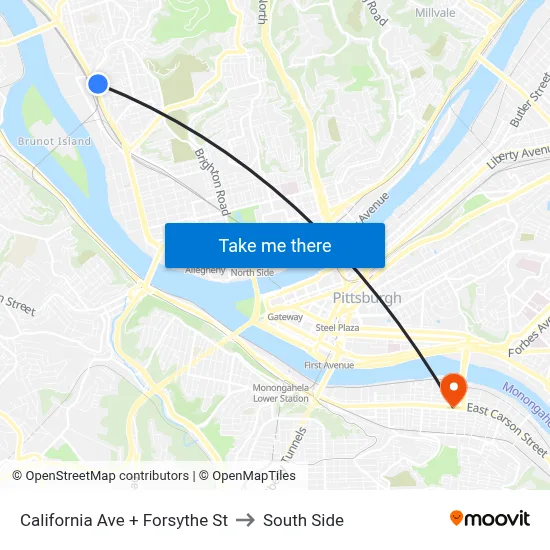 California Ave + Forsythe St to South Side map