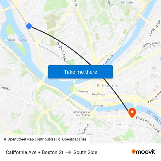 California Ave + Boston St to South Side map