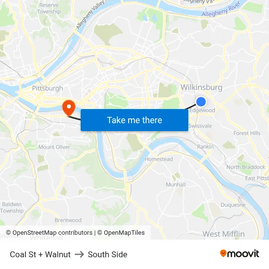 Coal St + Walnut to South Side map