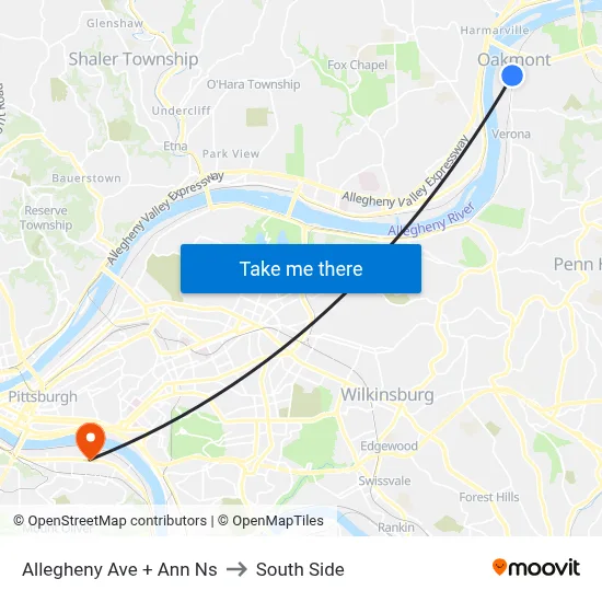Allegheny Ave + Ann Ns to South Side map
