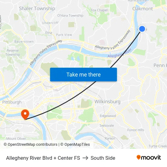 Allegheny River Blvd + Center FS to South Side map