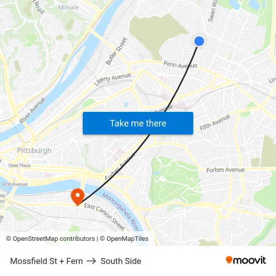 Mossfield St + Fern to South Side map