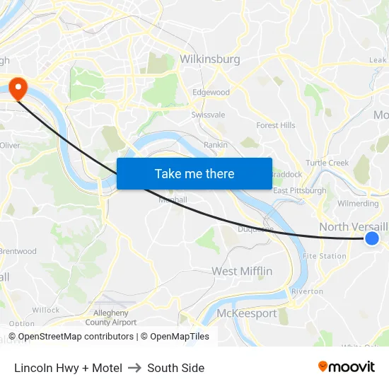 Lincoln Hwy + Motel to South Side map