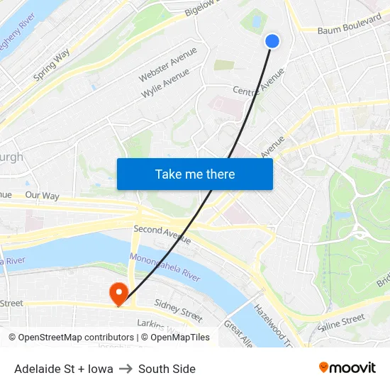 Adelaide St + Iowa to South Side map
