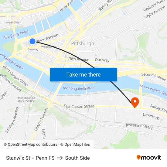 Stanwix St + Penn FS to South Side map