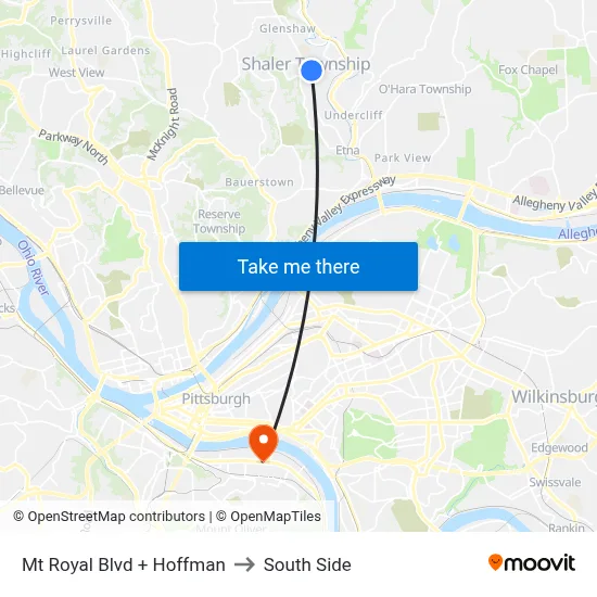 Mt Royal Blvd + Hoffman to South Side map