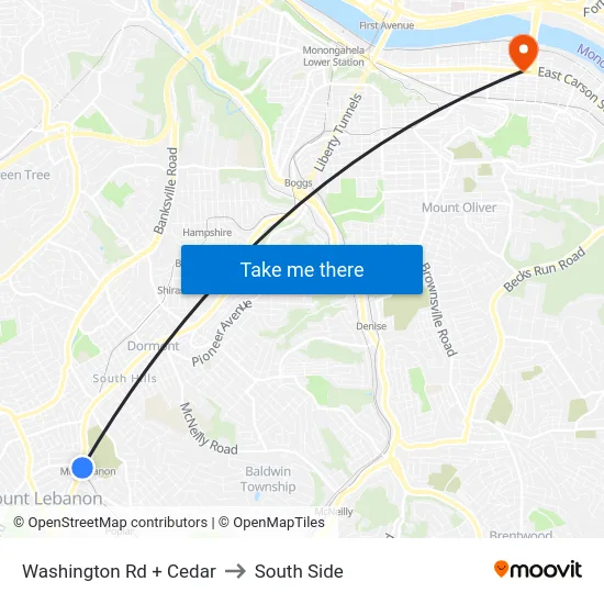 Washington Rd + Cedar to South Side map