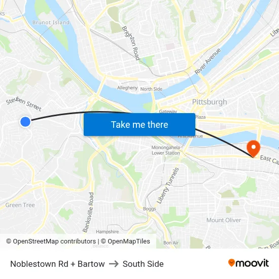 Noblestown Rd + Bartow to South Side map