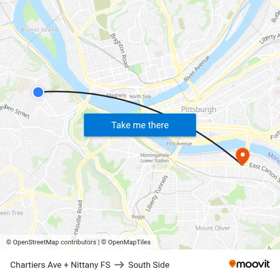 Chartiers Ave + Nittany FS to South Side map