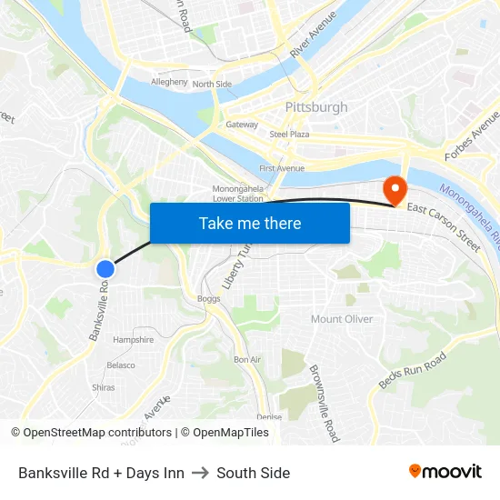 Banksville Rd + Days Inn to South Side map