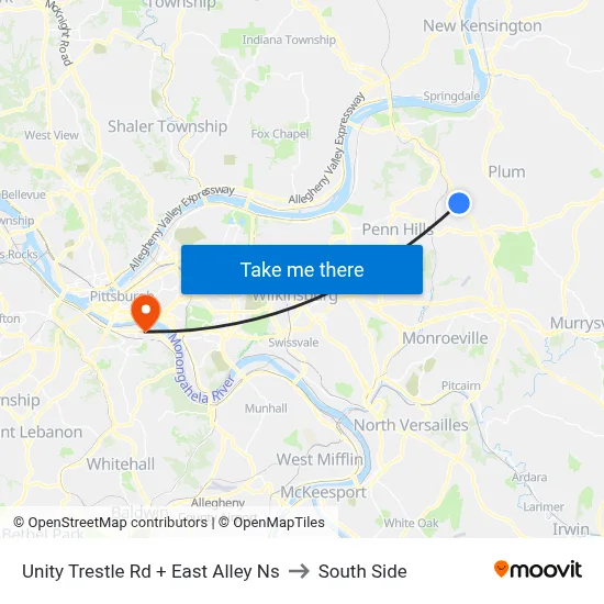 Unity Trestle Rd + East Alley Ns to South Side map