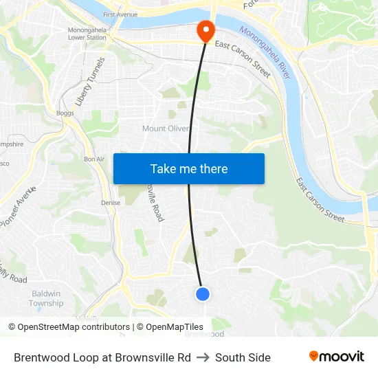 Brentwood Loop at Brownsville Rd to South Side map