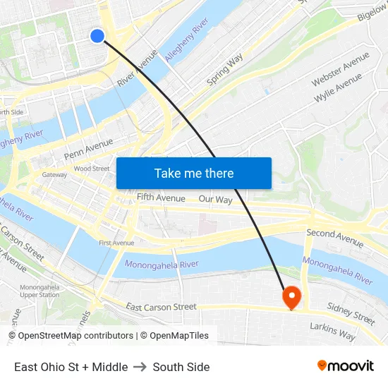 East Ohio St + Middle to South Side map