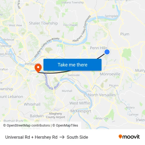 Universal Rd + Hershey Rd to South Side map
