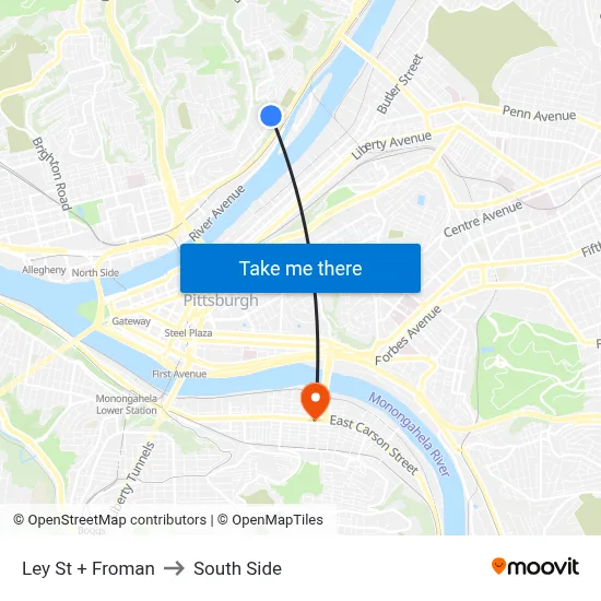 Ley St + Froman to South Side map