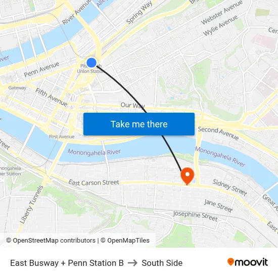 East Busway + Penn Station B to South Side map