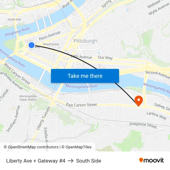 Liberty Ave + Gateway #4 to South Side map
