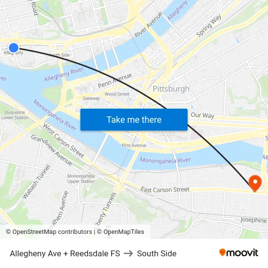 Allegheny Ave + Reedsdale FS to South Side map