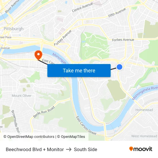 Beechwood Blvd + Monitor to South Side map