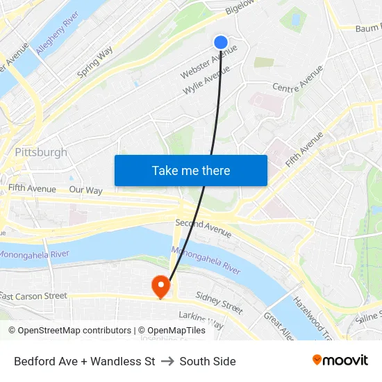 Bedford Ave + Wandless St to South Side map